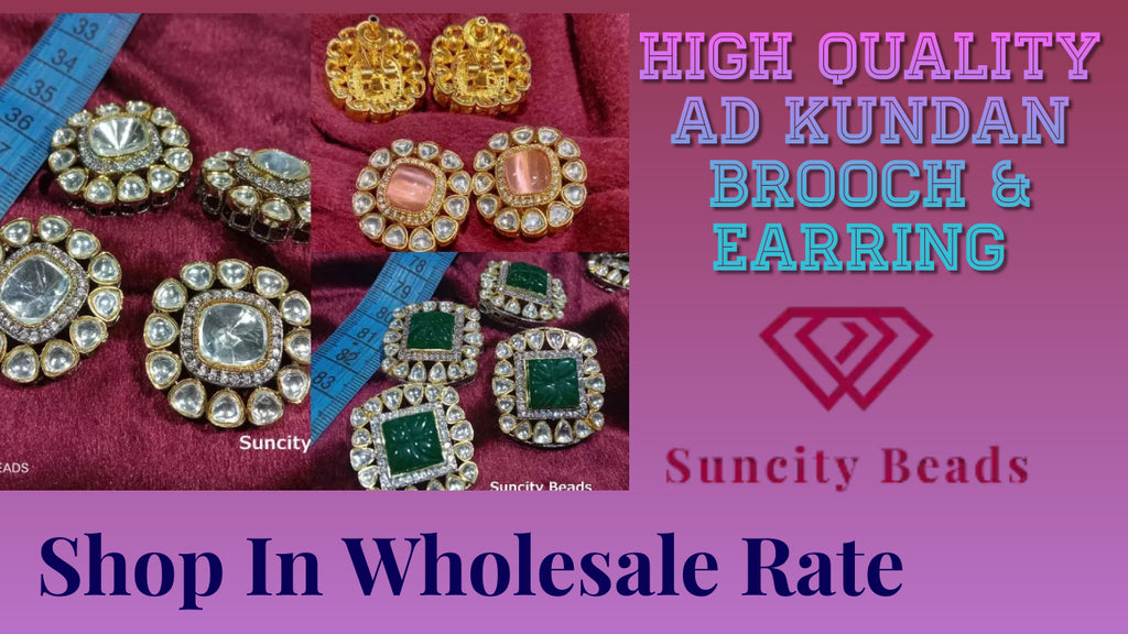 AD Polki Kundan Brooch & Earring || Designer Jewellery Material at wholesale price