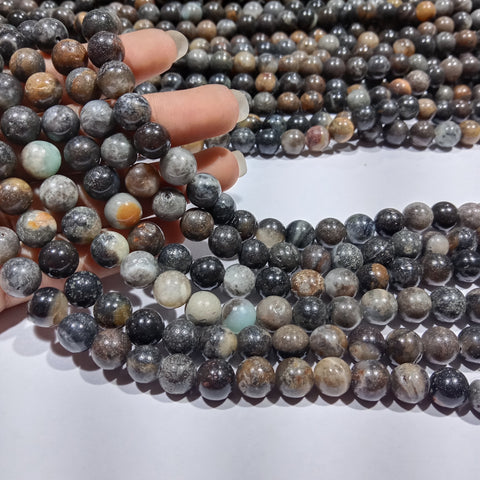 Texture Grey 8mm plan agate beads 1 string