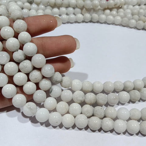 Opque white 8mm plan agate beads 1 string