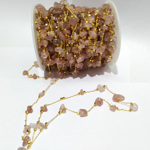 Wine color Stone Beads gunthan chain 1 MTR gold plated