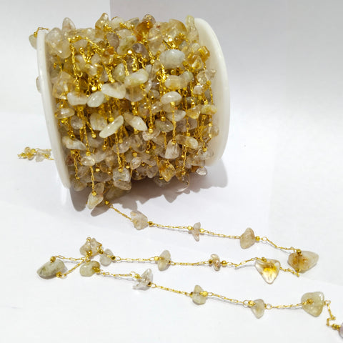 Shaded yellow Stone Beads gunthan chain 1 MTR gold plated light yellow