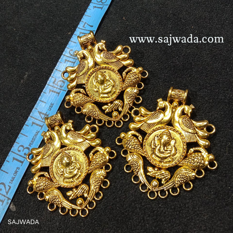 Golden Oxidize Metal Ganesha Pendant 5pcs