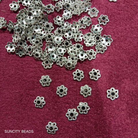 Flower 8mm Silver Metal Oxidized Beads Caps 400pcs