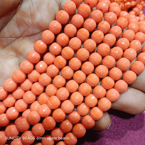 Opaque Orange Facited Round 6mm Agate Beads 60 Beads