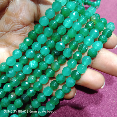 Green Shaded Facited Round 6mm Agate Beads 60 Beads