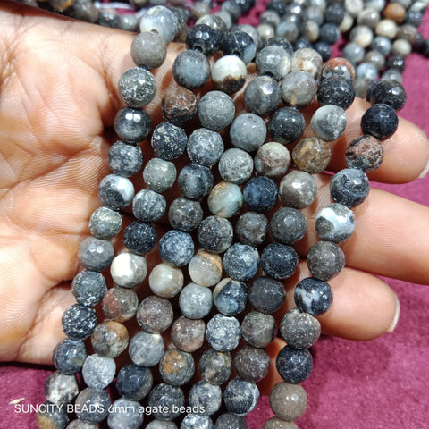 Shaded Dark Grey Facited Round 6mm Agate Beads 60 Beads