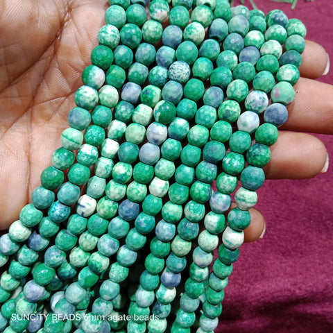 Shaded Matte Green Facited Round 6mm Agate Beads 60 Beads