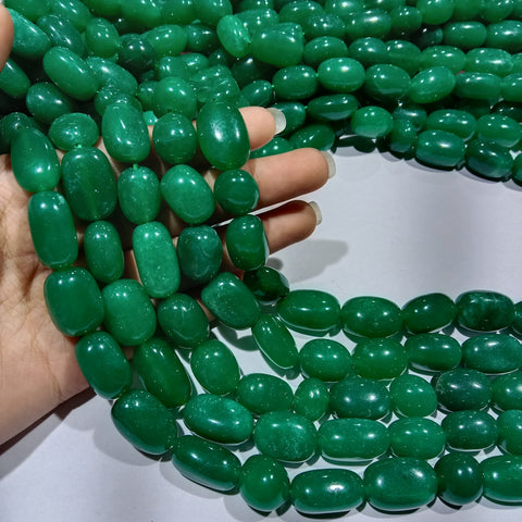 Green Tumble stones beads unshape 1 string