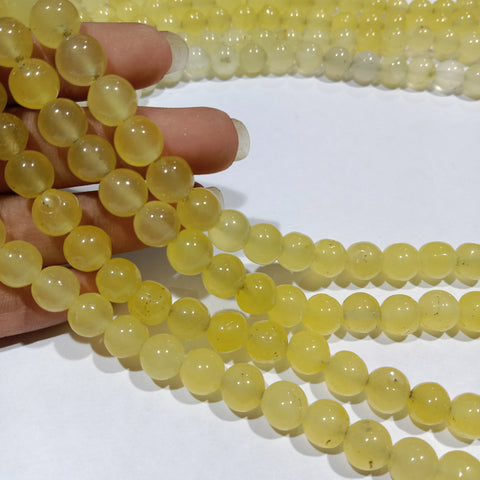 Lemon yellow 8mm plan agate beads 1 string