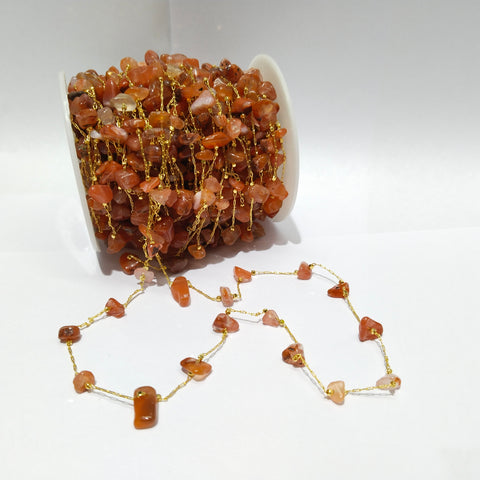 Orange color Stone Beads gunthan chain 1 MTR gold plated