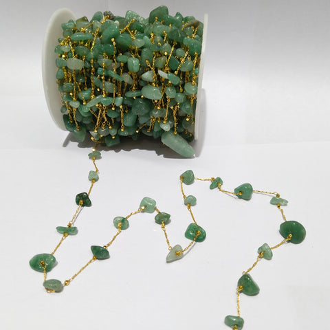 Peacock green Stone Beads gunthan chain 1 MTR gold plated