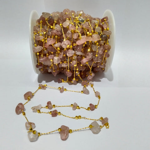 Pink shaded color Stone Beads gunthan chain 1 MTR gold plated