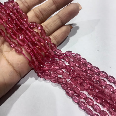 Pink 6mm Oval Glass Beads 1 String