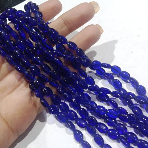 Dark Blue 6mm Oval Glass Beads 1 String