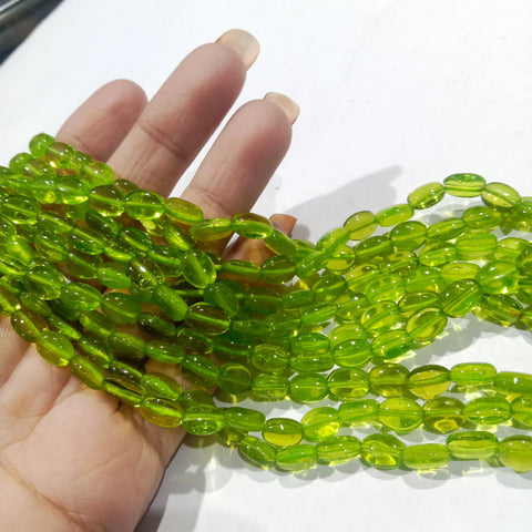 Green 6mm Oval Glass Beads 1 String