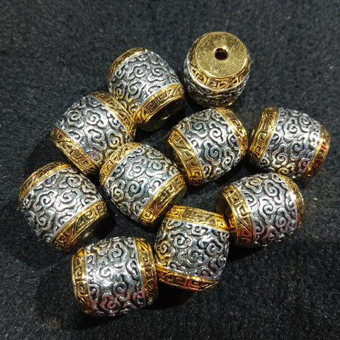Oval Cylinder Shape Fancy Oxidized Metal Beads 10 piece