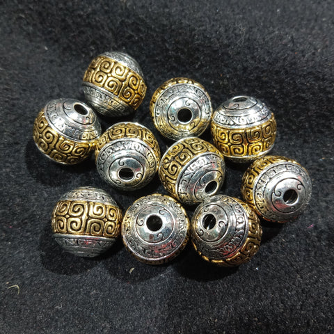 Round Carving Work Fancy Oxidized Metal Beads 10 piece