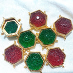 HEXAGON FLOWER CARVING GLASS BROOCH 10 PCS