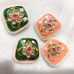 2mm Square Meenakari kundan Brooch 6pcs