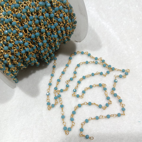 Firozi  Colour Crystal Beads Ganthan Mala 2 Meter