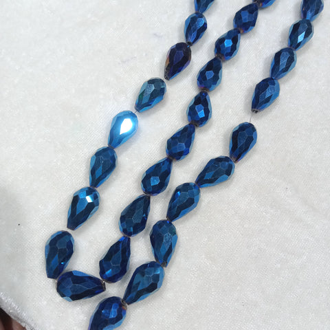 Drop Shape Mettalic Blue Crystal Beads 26 Pcs