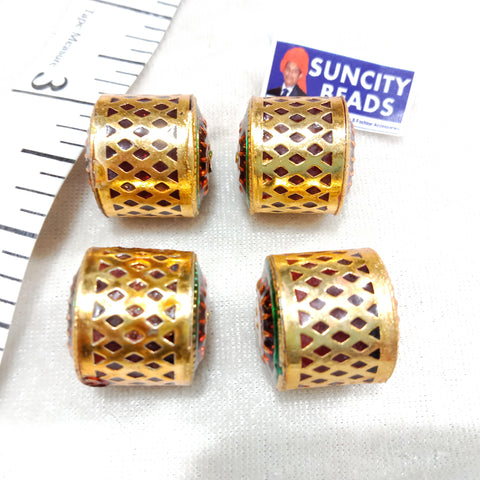 16mm Meenakari Dholki Beads 4pcs