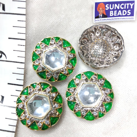 Round Emerald Green High Quality AD Kundan Brooch 1pc