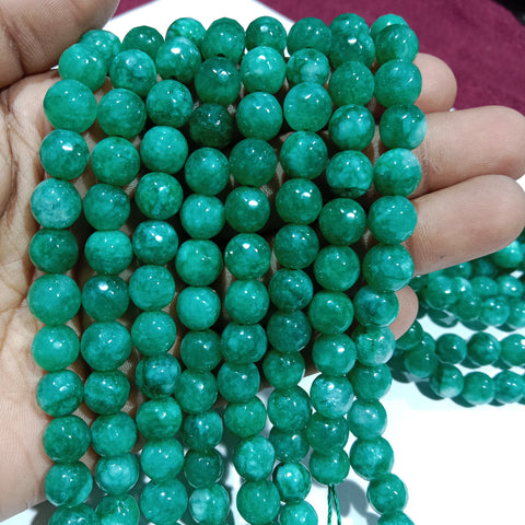 8mm Agate Beads Facited Green 45 Pcs