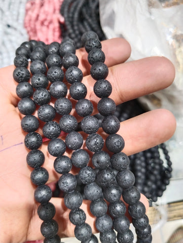 Lava beads black color 8mm size 1 string