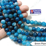 8mm Plan Agate Beads Sheded Blue 45 Pcs