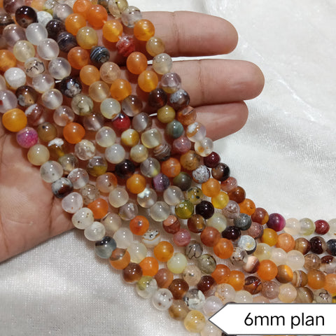 Orange Multi Round Plan 6mm Agate Beads 60 Beads