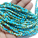 Evil Eye Beads 4mm Size 1 String  Firozi with Yellow Colour