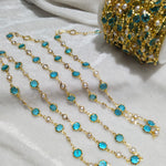 Sky blue Shine Beads Pearl Gunthan beaded chain 1 MTR