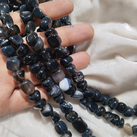 Agate Tumble Stone Beads Black Texture 1 String
