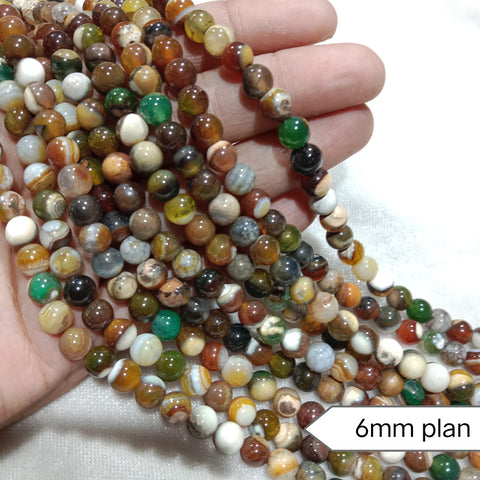 Sheded Multi Brown Plan Round 6mm Agate Beads 60 Beads