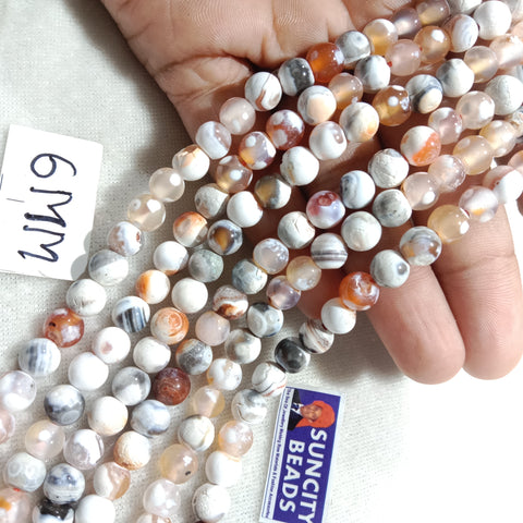 White Sheded Colour Round Plan 6mm Agate Beads 60 Beads