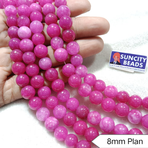 Sheded Dark Pink 8mm plan agate beads 1 string