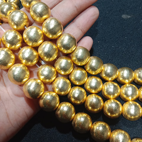 14mm High Quality Brushed Brass Gold Beads 28 Pcs Approx