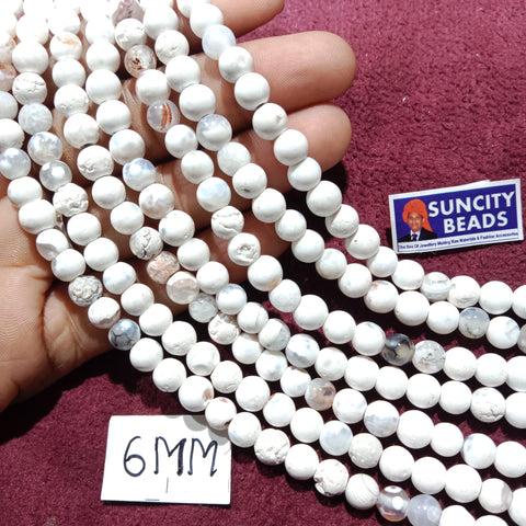 Paint White Colour Round Plan 6mm Agate Beads 60 Beads