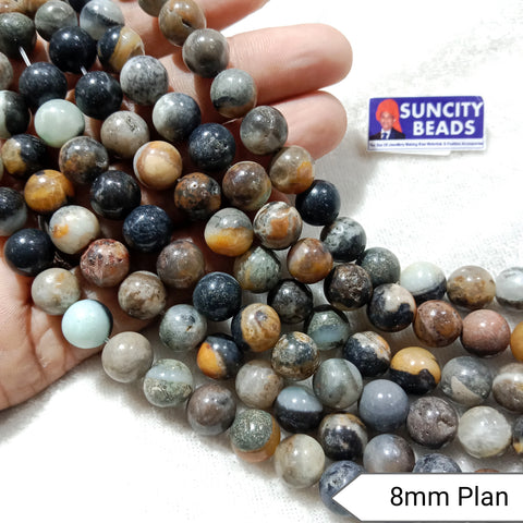 8mm Plan Agate Beads Texture Gray 45 Beads