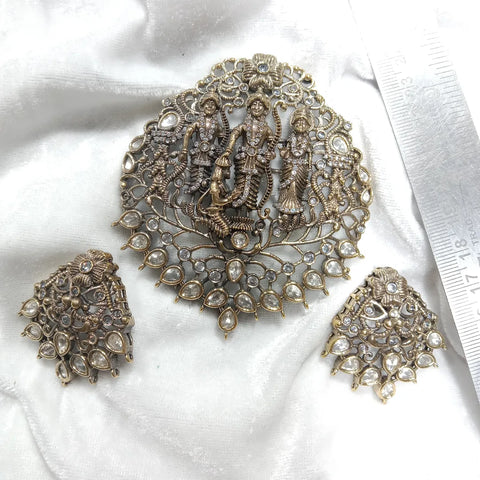 High quality victorian ram mandir jewellery pendant set with earings