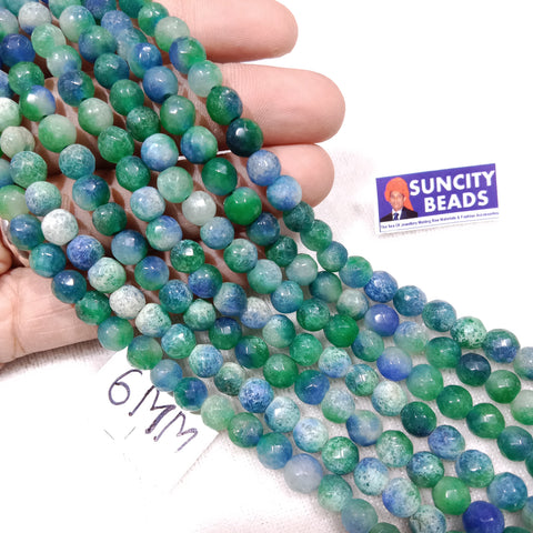 Sheded Bluish Green 6mm Agate beads 1 string