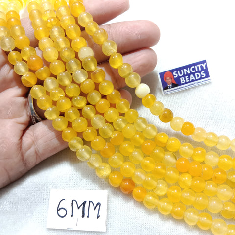 Sheded Yellow Round Plan 6mm Agate Beads 60 Beads