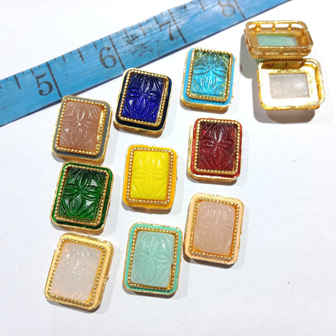 Rectangle Flower Carving Glass Brooch 10 Pcs