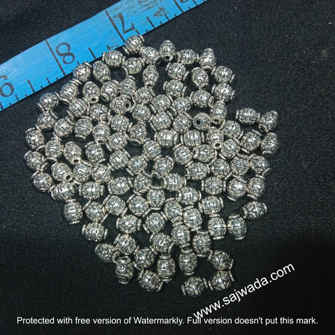 Slender Carving Silver Oxidize Metal Beads 100 Pcs