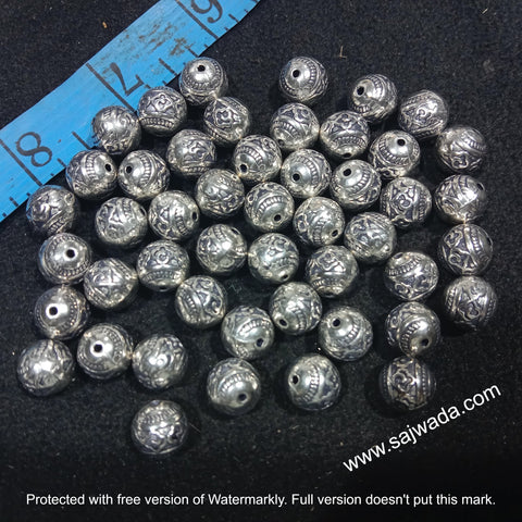Silver Carving Ball Oxidize Metal Beads 28pcs