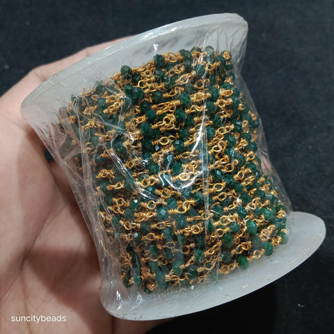 Dark Green Crystal Beads Ganthan Mala 2 Meter