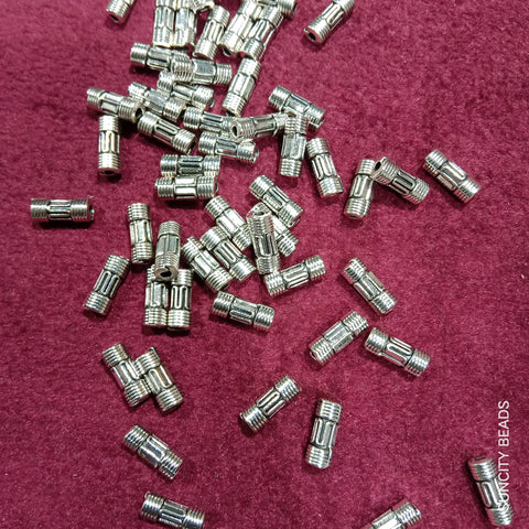Cylinder 20mm Silver Metal Oxidized Beads 145pcs