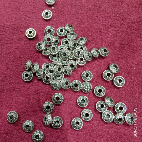 Round Chakari 10mm Silver Metal Oxidized Spacer Beads 230pcs