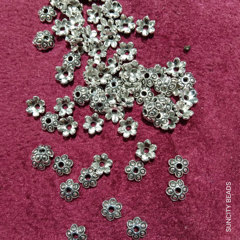 Flower 8mm Silver Metal Oxidized Beads Caps 400pcs